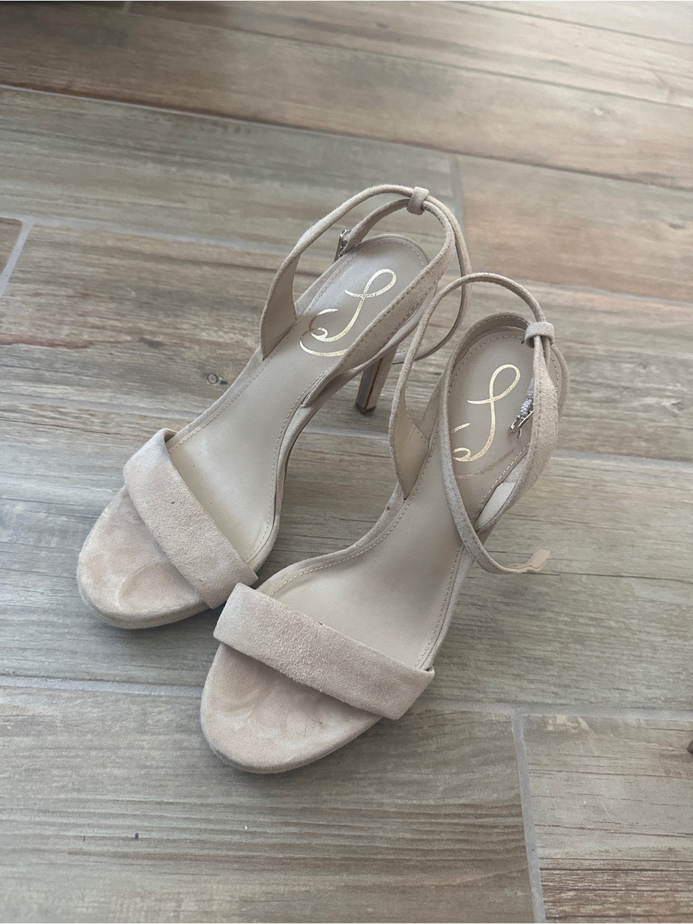 Aldo Beige Suede Ankle-Tie High Heel Sandals